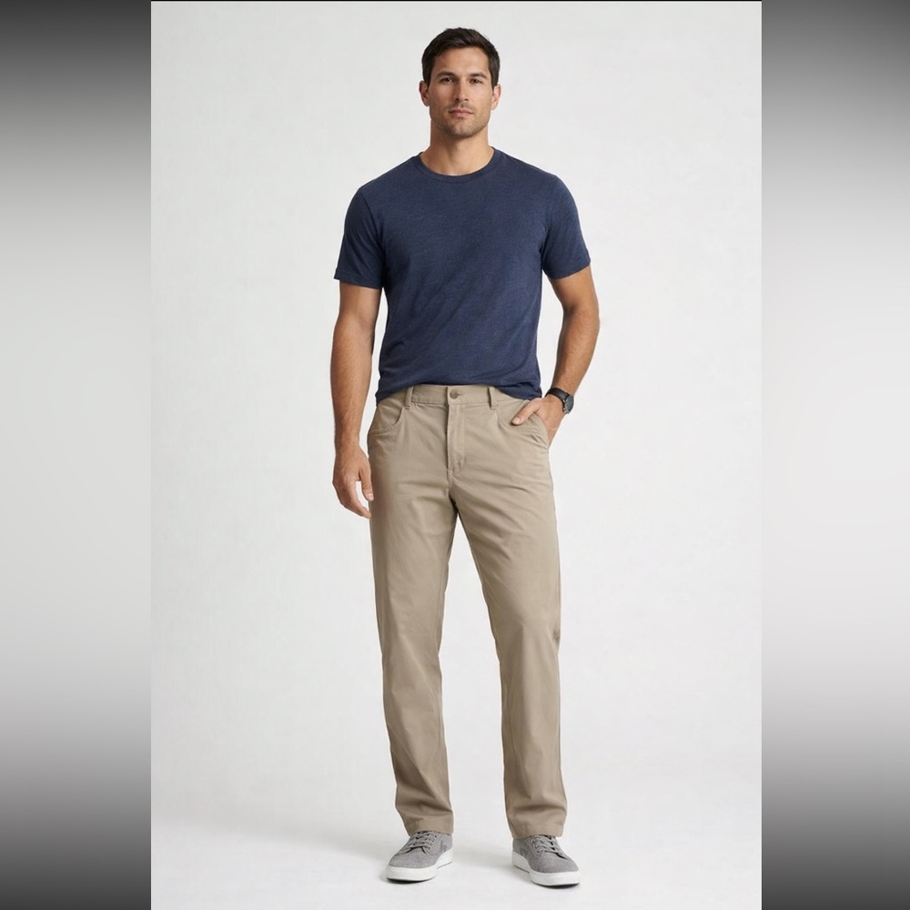 Lululemon ABC Pants Men 36x33 Tan Performance Stretch Golf Office Pockets Logo